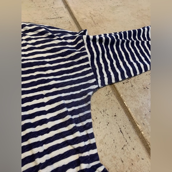 Joe Fresh Navy White Distressed Stripe Long Sleeve Top M/M Boatneck Nautical - Picture 7 of 7